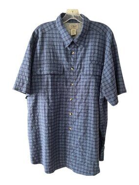 L.L.Bean Men’s CoolMax Short-Sleeve Fishing Shirt XL Regular – Blue Plaid Vented
